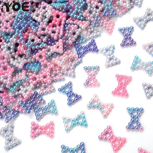 IYOE 100pcs/Lot 9x12mm Abs Bow Tie Beads Double Gradient Color Imitation Pearl Beads For DIY Making Hairpin Scrapbooking Decor