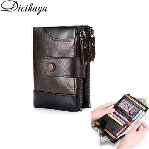 DICIHAYA Mens Short Double Zip Wallet Casual Wallet Stitching Cowhide Leather Wallet Men Zipper Wallets Coin Purse Short wallet