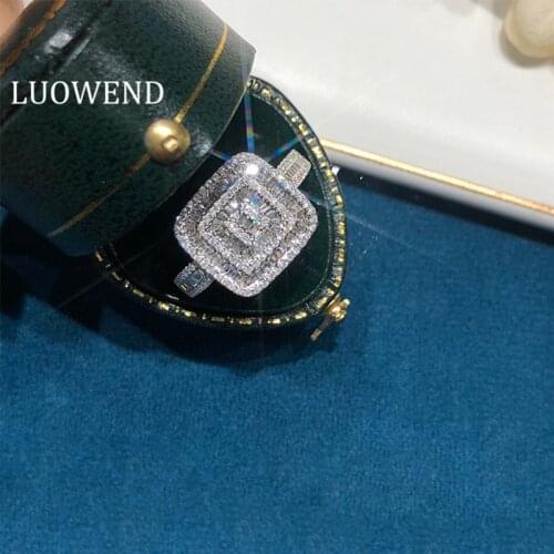 LUOWEND 18K White Gold Rings AU750 Engagement Ring Natural Diamond Ring Female Classic Square Design for Women Wedding Customize