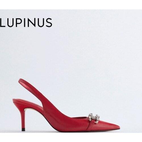 LUPINUS Luxury Crystal Design Women Sandals 2021 New Fashion Red Pointed Toe Women High Heel Spring Thin Heel Women Single Shoe