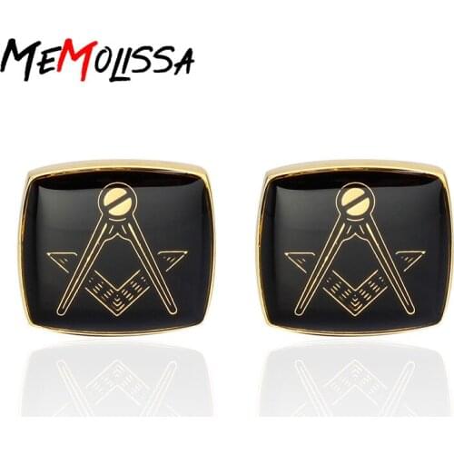 MeMolissa Classic Gold Square Cufflinks Masonic Freemasonry Peace Mens Shirt Accessories For Mens Party Gift Wholesale