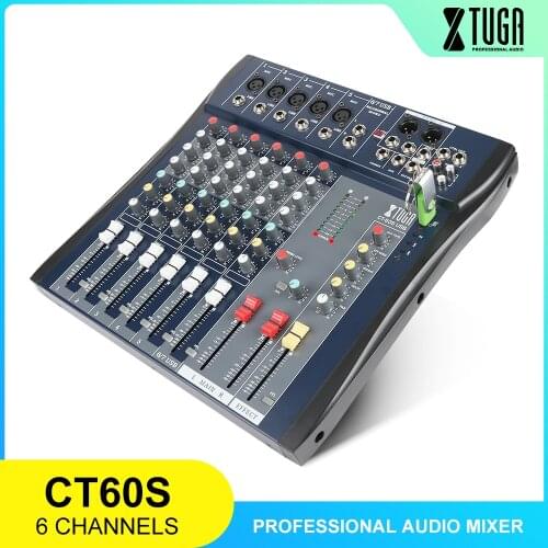 Xtuga CT60S-USB 7 Channels Mic Line Audio Mixer Mixing Console USB XLR Input 3-band EQ 48V Phantom Power with Power Adapter