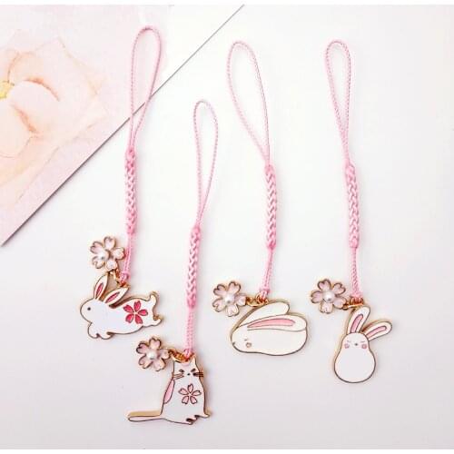 Cute Korean Rabbit Smart Phone Strap Lanyards for iPhone/Samsung Case Strap Flower Decor Mobile Phone Strap Rope Phone Charm