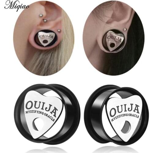 Miqiao 1pc Anodized Black 316l Surgical Steel Ouija Eyelet Flared Flesh Tunnel Ear Plug Gauges Earrings Hollow Plug Expander