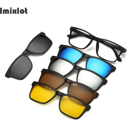 5pcs/set Fashion Clip On Sunglasses Women Magnetic Clip On Glasses Men Polarized Clip Optical Myopia Eyewear Eyeglass Frame