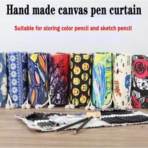 Multi Purpose12/24/36/48/72 Holes Canvas Roll Up Pencil Bag Pen Curtain Case Makeup Wrap Holder Storage Pouch School Supplies