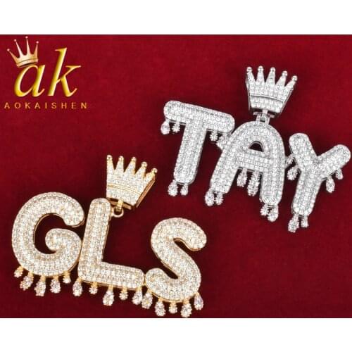 No Chain Custom Name Crown Drip Letters Pendant Necklaces For Women Hip Hop Jewelry