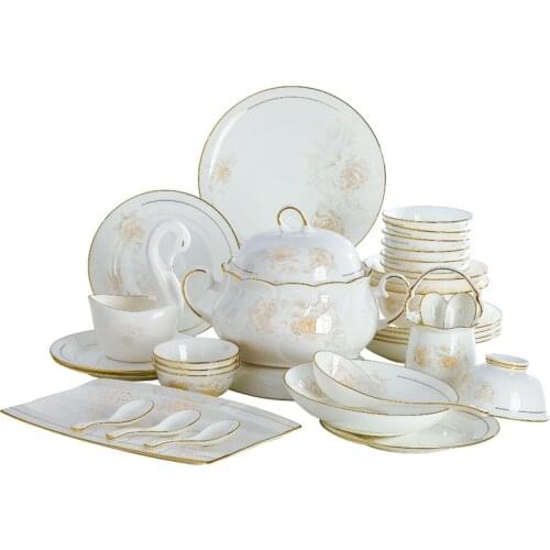 Bowl and dish set Jingdezhen tableware bone china bowl ceramic rice bowl European style Phnom Penh wedding porcelain gift