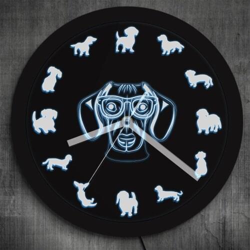 Champion Dog Breed Dachshund Wall Clock Dachs Sausage Dog Vintage Clock With LED Lighting Color Change Neon Sign Dog Lover Gift