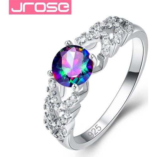 JROSE New Arrival Rainbow Cubic Zircon Anillos Silver Color Rings For Women Wedding Engagement Jewelry Accessories Bands