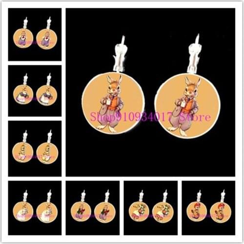 New cute cartoon rabbit round glass earrings creative fashion girl round glass earrings handmade ladies gift gift earrings