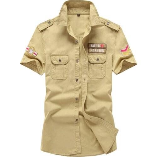 Military Style Mens Summer Short Sleeve Shirt Youth Slim Fit Handsome Tops 100% Cotton Comfortable Casual Shirts Plus Size 6XL