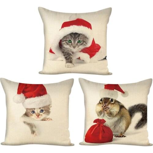 Removable Christmas Cat/Squirrel Pillow Case Cushion Cover Breathable Sofa Bed Car Cafe Office Decor New Year Christma Gift