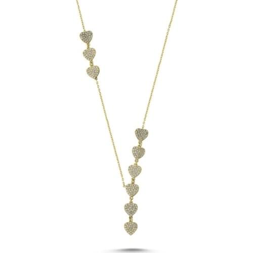 Silver 925 Sterling Zircon Cubic Zirconia Heart Y Necklace