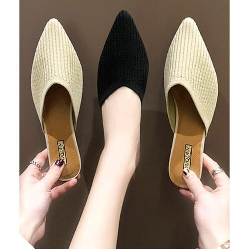 High-heel slippers womens outer wear 2021 new stiletto cat heel stretch cloth sandals women all-match womens shoes