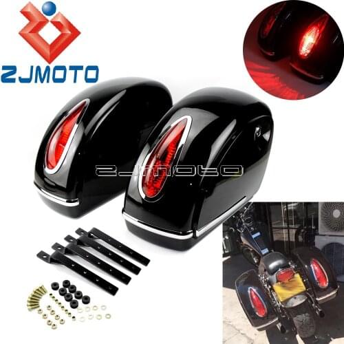 Universal Motorcycle Saddlebag Luggage Tail Box Classic LED Side Case Box For Harley Honda Yamaha Suzuki Touring Cruiser Custom