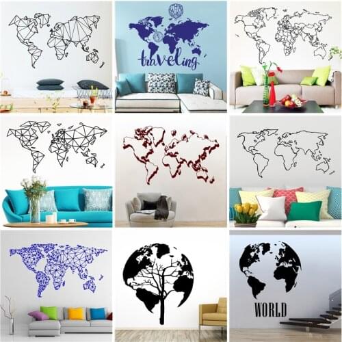 Nordic Art vinyl World Map Wall Sticker Bed room Decoration Decal For house Living Room Decor mural wallpaper Wallstickers