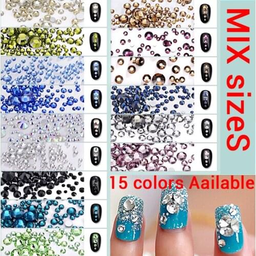 Upriver Mix Sizes All Color Nail Art Rhinestones for Flatback Non Hotfix 3D Nail Art Rhinestones Decorations