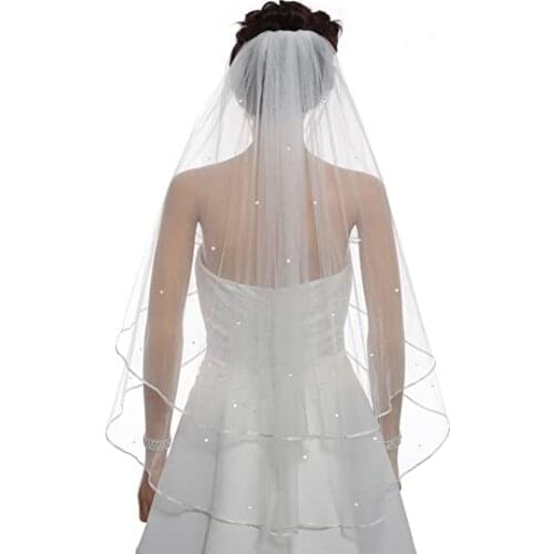 Ribbon Edge Center Gathered Rhinestone Crystal Bridal Veil