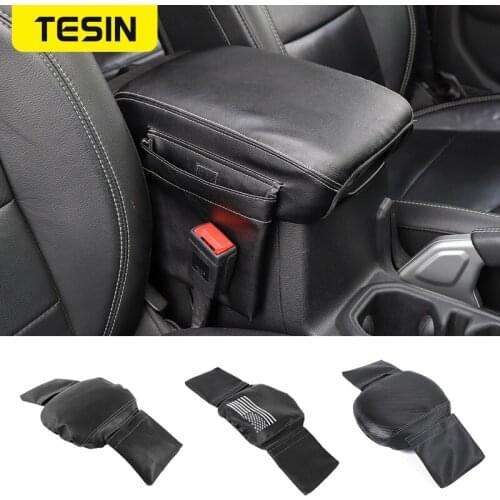 TESIN Stowing Tidying for Jeep Wrangler JL 2018+ Leather Car Armrest Storage Box Pad Cover Accessories for Jeep Wrangler JL 2019