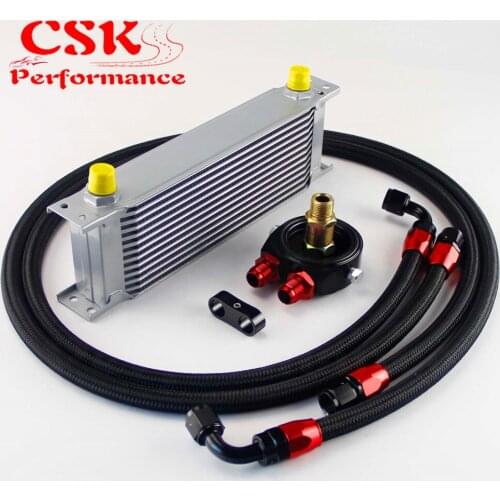 AN8 13 Row 248mm Universal Engine Transmission Oil Cooler British Type + Aluminum Filter Hose End Kit Silver