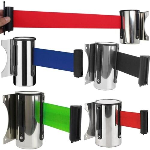 Retractable Ribbon Barrier Crowd Control Outdoor Stainless Steel Wall Mount Red Belt Sport Stanchion Queue 2m/3M/5m
