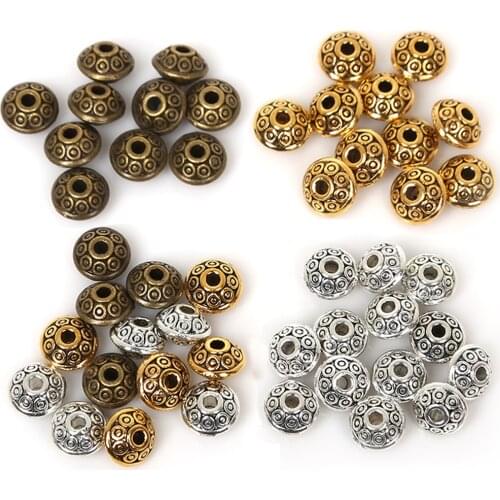 Top Quality 50pcs/bag 6mm Tibetan Metal Beads Antique Gold Silver Color Loose Spacer Beads Fit Necklace And Bracelet Making