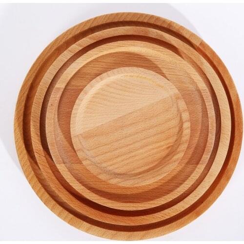 Japanese beech breakfast plate log fruit pizza plate round Western steak coffee coaster fruit wooden pallet