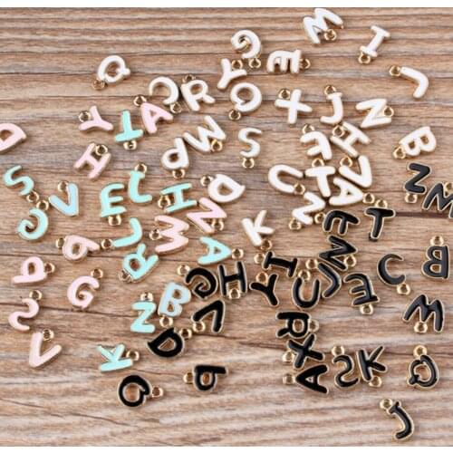 Alloy Double White/Black/Pink/Blue Enamel English Letter Charm Pendant Jewelery Findings 12mm A set of 26 letters y1328