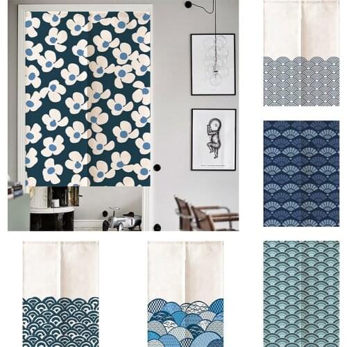 Japanese Bedroom Kitchen Partition Curtain Geomantic Half Panel Curtain No Hole Home Decoration Blackout Curtain