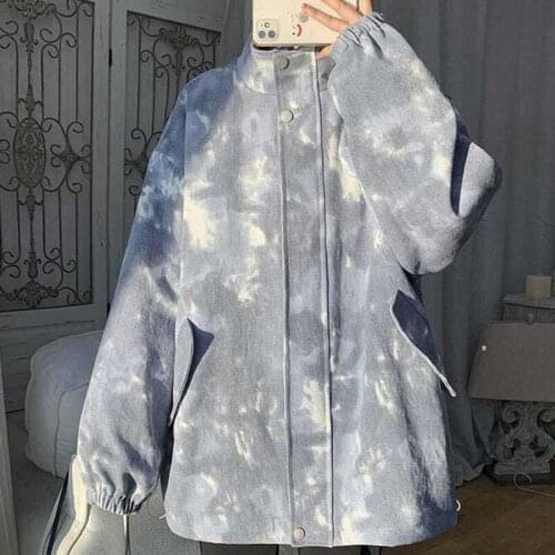 Womens Tie dye jacket 2021 trend spring autumn Korean oversize Cargo all-match baseball uniform jacket tooling style punk wear