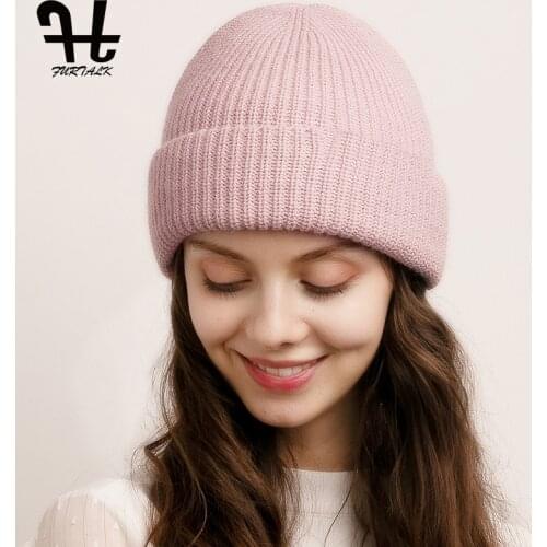 Winter Beanie Hat for Women Knitted Warm Double Layer Hats Female Winter Slouchy beanie Skullies Korean Pink Red Black Cap