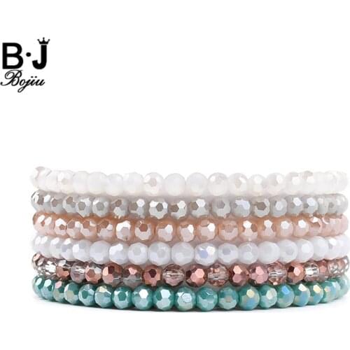 BOJIU 6 Pcs/Set Multilayer Women Crystal Bracelets White Green AB Gray Crystal Beads Braclets Femme Party Jewelry Gifts BCSET238