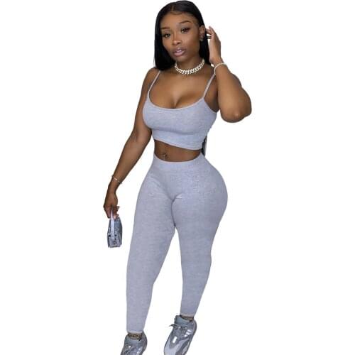 New Arrival Fashion Women Tank Top High Waist Tracksuit Sets Sling Sleeveless Bodycon Cami Top + Long Pants Sport Outfits