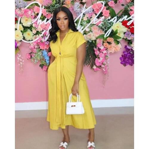 Echoine Solid Color Elegent Turn Down Collar Shirt Dress Lace Up Pleated Stacked Long Maxi Dresses Party Vintage Vestidos Summer