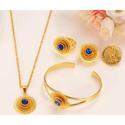 Gold crystal Mustafa Kemal Ataturk Set zircon Jewelry Necklace/Earrings/Ring bangle Ethiopia Bridal Wedding set Eritrea gift