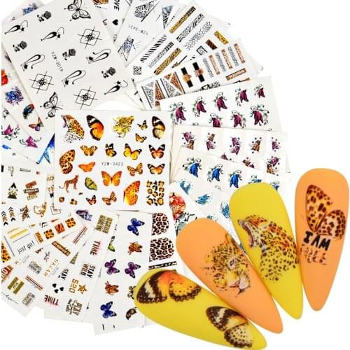1 Sheet Colorful Slider Flower Butterfly Designs Nail Art Stickers Watermark DIY Water Transfer Nail Decals Tips Manicure Tool