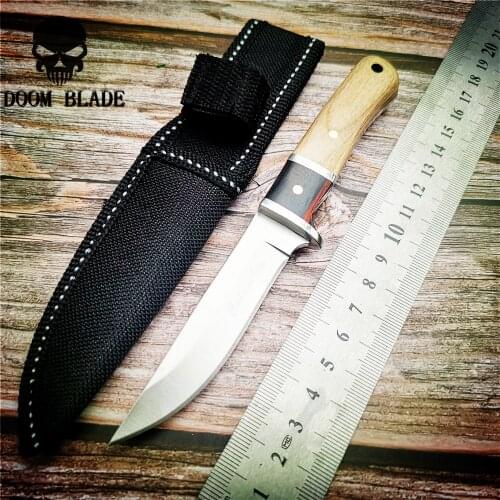 160mm 5CR15MOV Blade Knives Fixed Knife Steel+Wood Handle Outdoor Camping Tactical Hunting Knives Utility Survival +Nylon Sheath