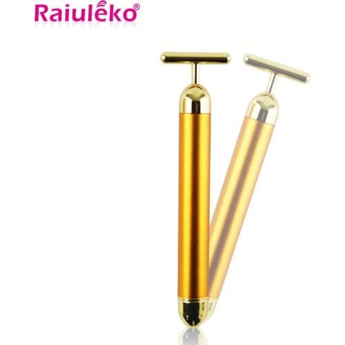 24K Gold Vibration Face Slimming Beauty Bar Thin V Face Roller Massager Stick Lift Skin Tightening Wrinkle Skin Care Device