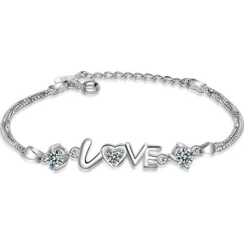 925 Sterling Silver Fashion Crystal Heart Shape Pendant Charm Korean Bracelet &Bangle Handmade Wedding Jewelry For Women SL090