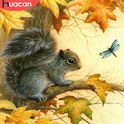 HUACAN Diamond Painting Full Squirrel Mosaic Animal Tree Embroidery Cross Stitch Autumn Scenery Wall Decor