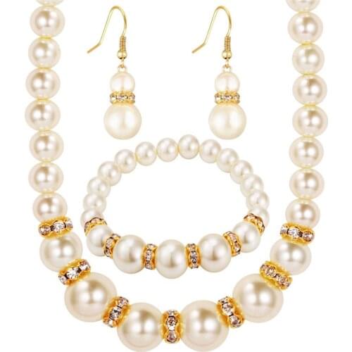 Charm Wedding Jewelry Set Pearl Party Prom Gift Crystal Bracelet Necklace Earrings for Women Jewellery Sets