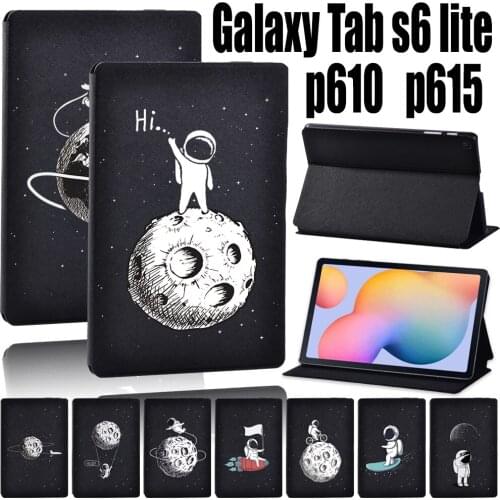 Tablet Case for Samsung Galaxy Tab S6 Lite P610/P615 10.4" Astronaut Black Series Leather Tablet Cover Case + Free Stylus
