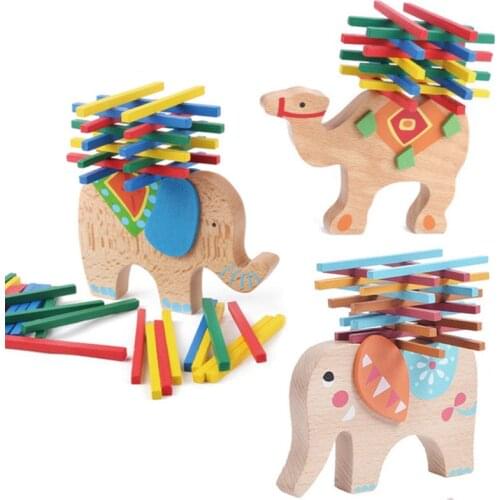 Baby Wooden Toys Montessori Building Blocks Balance Game Blue Elephant Stacked Blocks For Children Wooden Blocks Toys boys