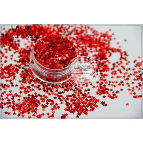 LM-3 Size 3 mm laser holographic Red color Glitter paillette Stars shape spangles for Nail Art and DIY supplies1pack=50g