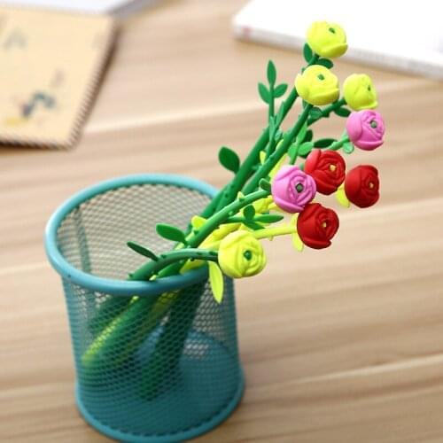 48pcs/lot Creative novel flower rose soft silica Gel pen 0.38mm black ink water pen promotion gift