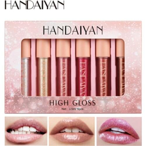 HANDAIYAN 6Pcs/Set Moisturize Lacquer Shine Liquid Coverage Long Lasting Lip Gloss Glazed Lipstick Waterproof Lip Tint Cosmetics