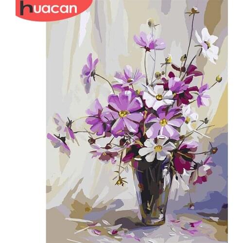HUACAN DIY Oil Painting By Numbers Flowers In Vase HandPainted Kits Drawing Canvas Pictures Home Decoration Gift