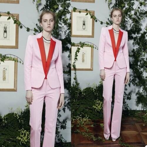 Summer Pink Young Girls Pants Suit Red Lapel Women Formal Evening Party Prom Tuxedos Work Wear For Wedding 2 pcs