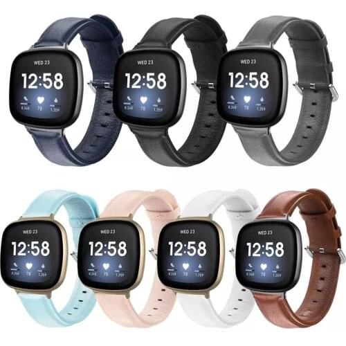 Leather Strap for Fitbit Versa 3 Band Soft Leathe Bracelet Wristband Replacement for Fitbit Sense Accessories Women Men S L